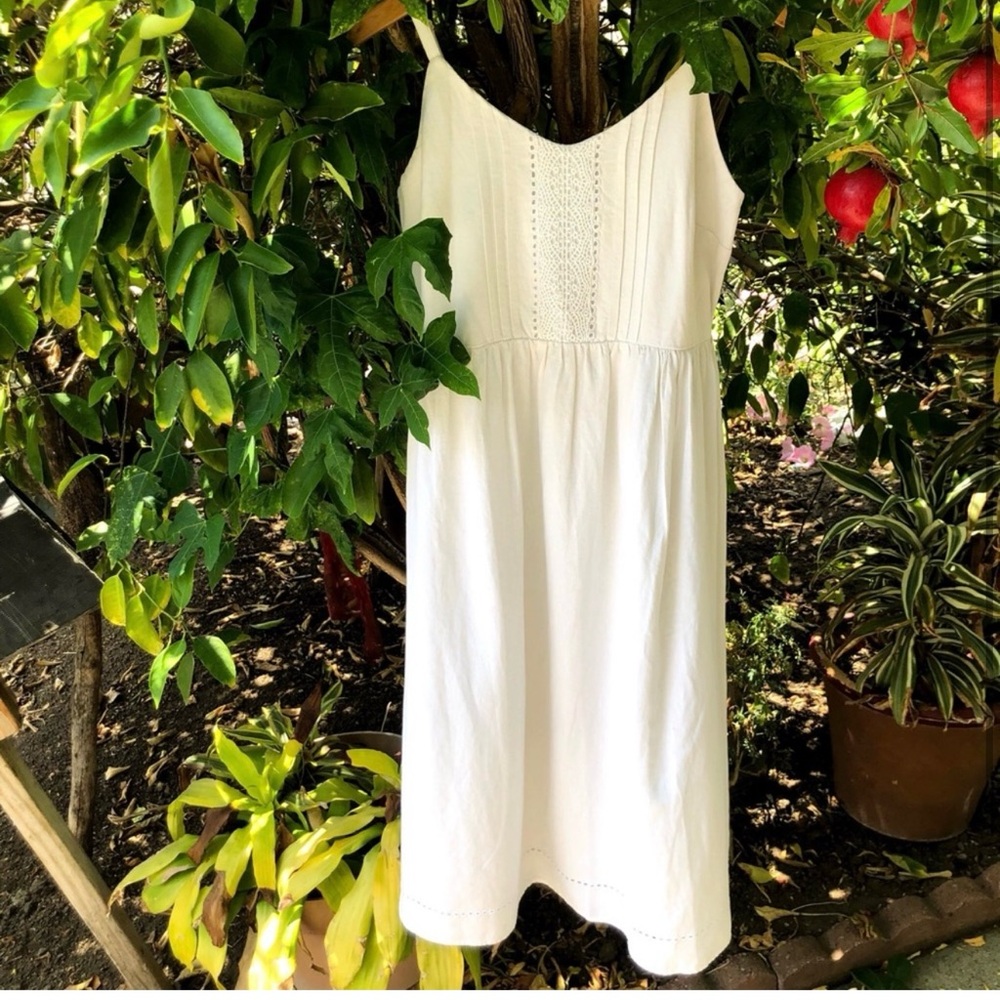 Old Navy White Cami Midi Dress | Linen Blend M